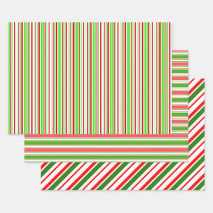 Green, White, Red Coloured Christmas Themed Lines Wrapping Paper Sheet