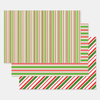 Green, White, Red Coloured Christmas Themed Lines Wrapping Paper Sheet