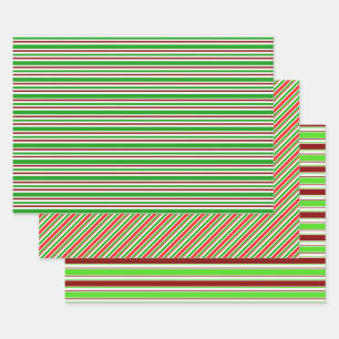 Green, White, Red Coloured Christmas Themed Lines Wrapping Paper Sheet