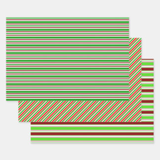 Green, White, Red Coloured Christmas Themed Lines Wrapping Paper Sheet