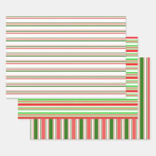 Green, White, Red Coloured Christmas-Themed Lines Wrapping Paper Sheet