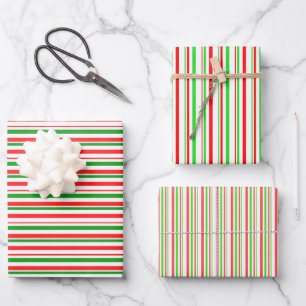 Green, White, Red Coloured Christmas Themed Lines Wrapping Paper Sheet