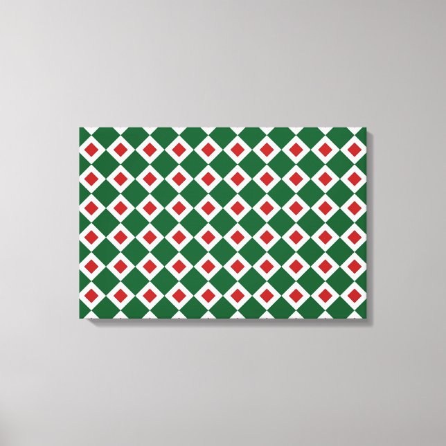 Green, White, Red Diamond Pattern Canvas Print (Front)