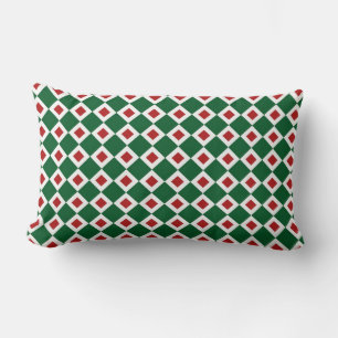 Green, White, Red Diamond Pattern Lumbar Cushion