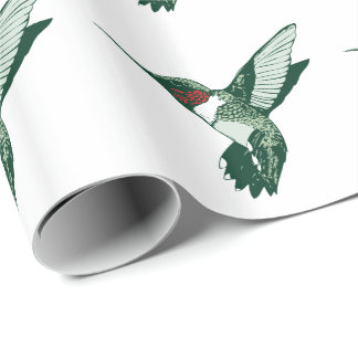 Green, White, Red Flapping Hummingbird Wrapping Paper