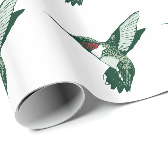 Green, White, Red Flapping Hummingbird Wrapping Paper (Roll Corner)