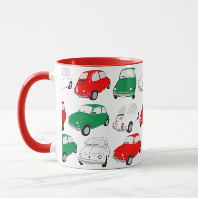 Green, White, Red Vintage Italian Car Pattern Mug (Left)