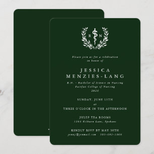 Green/White Registered Nurse Asclepius Graduation Invitation