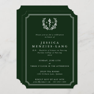 Green/White Registered Nurse Asclepius Graduation Invitation