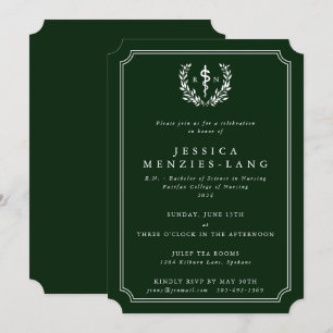 Green/White Registered Nurse Asclepius Graduation Invitation