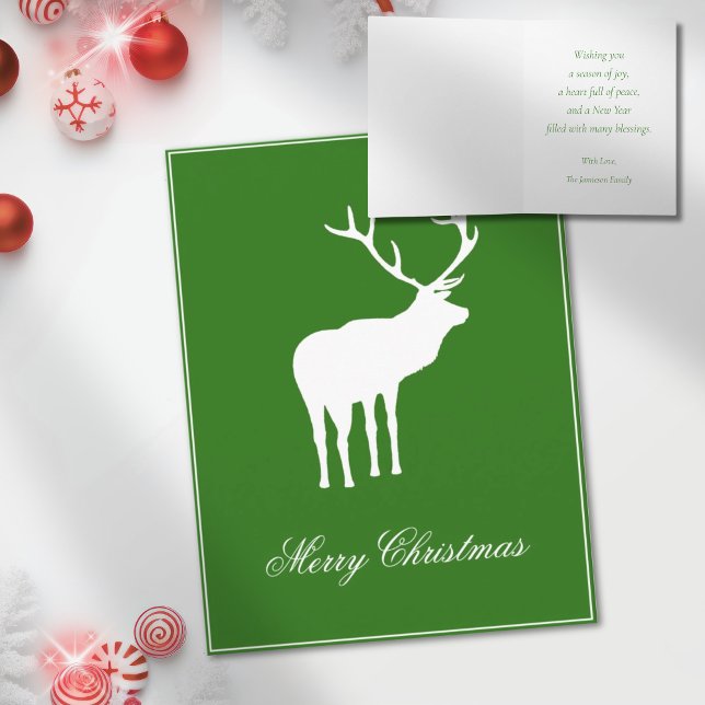 Green White Reindeer Elegant Holiday Folded Card (Creator Uploaded)