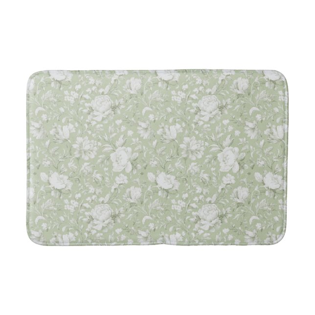 Green White Romantic Floral   Bath Mat (Front)