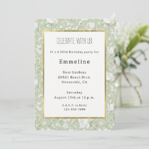 Green White Romantic Floral Birthday Invitation