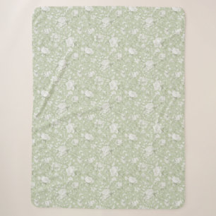 Green White Romantic Floral Sherpa Blanket