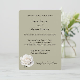 Green White Rose Flower Wedding Invitation