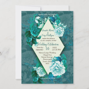 Green/White Rose Flowers on Green pattern paper Invitation