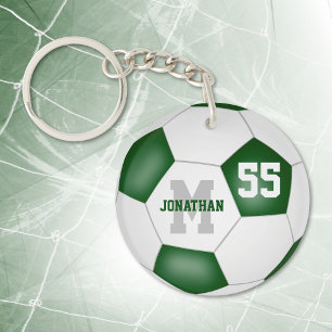 green white school colours soccer bag tag key ring
