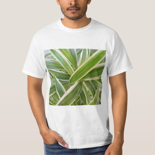 Green & White Shaded Floral Leaf Botanical Design T-Shirt (Front)