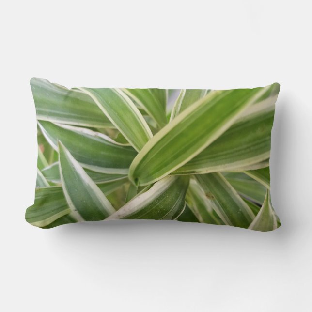Green & White Shaded Floral Leaf Design  Lumbar Cushion (Front)