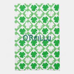 Green & White Shamrocks Name Irish Bar & Kitchen Tea Towel