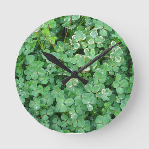 Green White Shamrocks Wall Clock