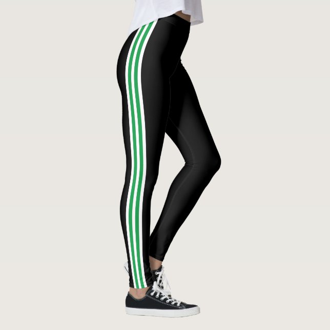 Green White Side Stripe Black Leggings Your Colour (Right)