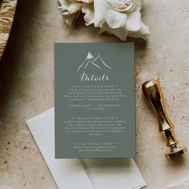Green White Silhouette Mountain Wedding Details Enclosure Card (Creator Uploaded)