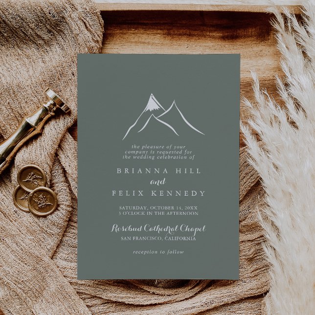 Green White Silhouette Mountain Wedding  Invitation (Creator Uploaded)