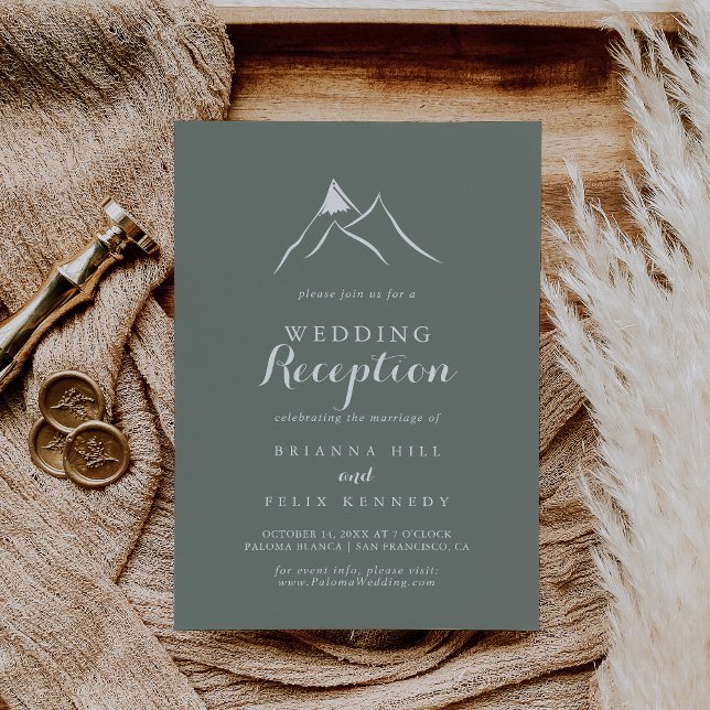 Green White Silhouette Mountain Wedding Reception Invitation (Creator Uploaded)