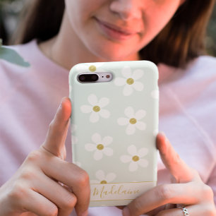 Green White Simple Daisy Pattern Gold Personal iPhone 8/7 Case