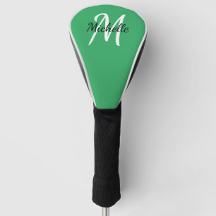 Green & White Simple Monogram Classic Trendy Golf Head Cover