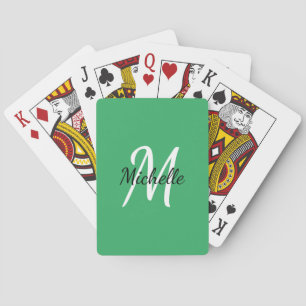 Green & White Simple Monogram Classic Trendy Playi Playing Cards
