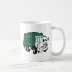 Green White Smiling Garbage Truck Cartoon Coffee Mug