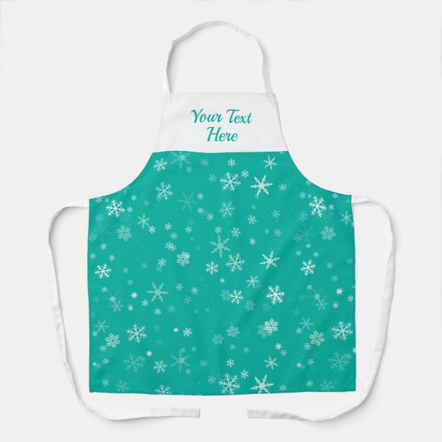 Green White Snowflake Pattern Christmas  Apron (Front)