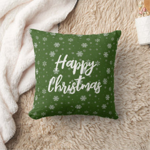 Green & White Snowflakes Christmas Cushion