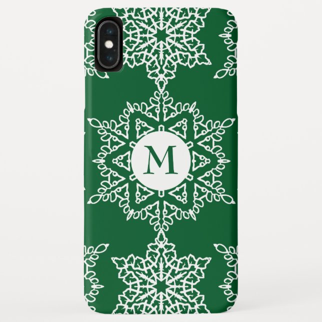 Green White Snowflakes Christmas Holiday Monogram Case-Mate iPhone Case (Back)