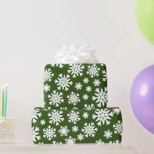 Green White Snowflakes Christmas Holiday Wrapping Paper