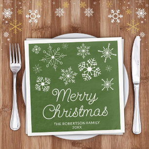 Green White Snowflakes Christmas Party Napkin