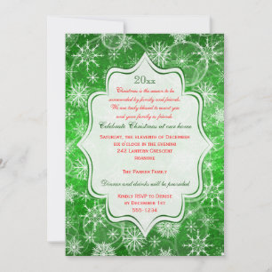 Green, White Snowflakes Holiday Party Invitation