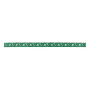 Green White Snowflakes Holidays Christmas  Satin Ribbon