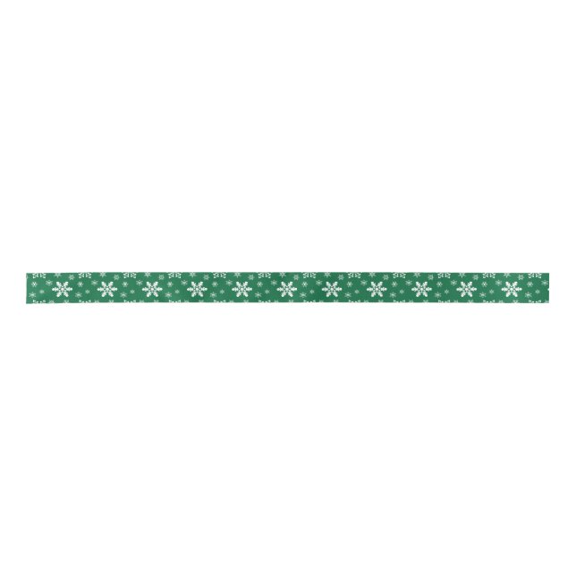 Green White Snowflakes Holidays Christmas  Satin Ribbon (Front)