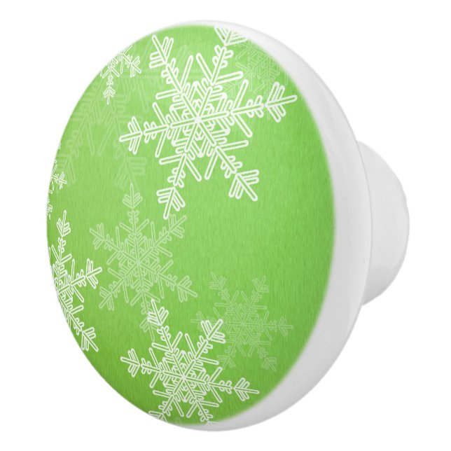 Green White Snowflakes Minimalist Christmas Ceramic Knob (Right)