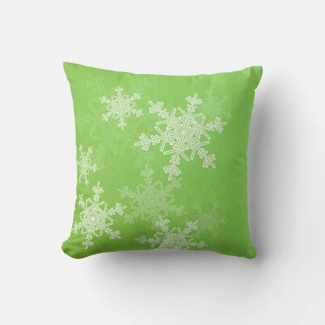 Green White Snowflakes Minimalist Christmas Cushion (Front)