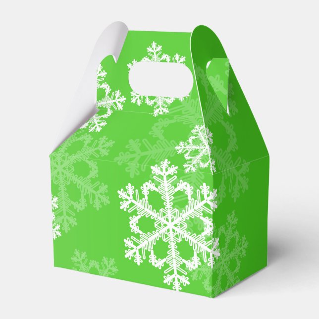 Green White Snowflakes Minimalist Christmas Favour Box (Front Side)