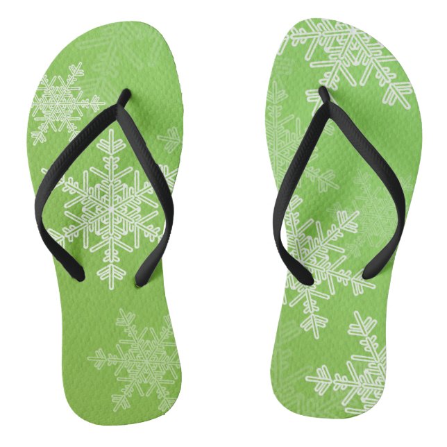 Green White Snowflakes Minimalist Christmas Flip Flops (Footbed)