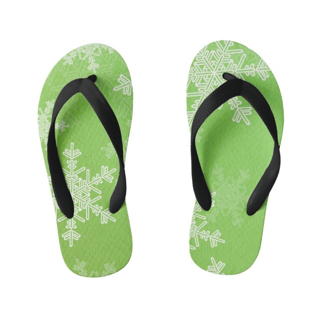 Green White Snowflakes Minimalist Christmas Kid's Flip Flops (Footbed)