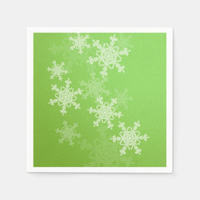 Green White Snowflakes Minimalist Christmas Name Napkin (Front)