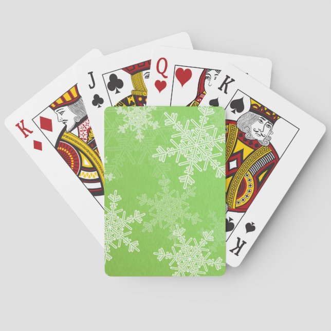 Green White Snowflakes Minimalist Christmas Playing Cards (Back)