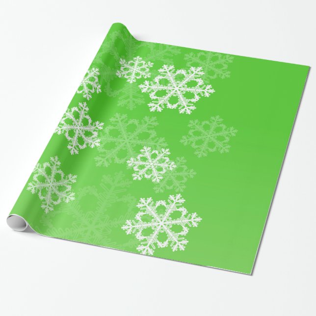 Green White Snowflakes Minimalist Christmas Wrapping Paper (Unrolled)