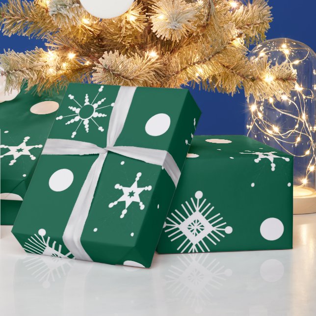 Green White Snowflakes Pattern Wrapping Paper (Holidays)